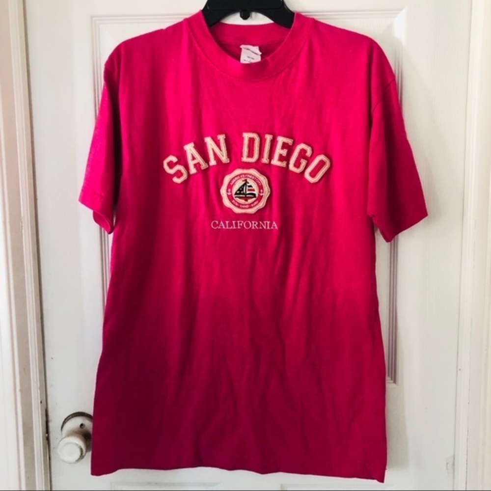 SAN DIEGO California embroidered hot pink tourist cotton unisex shirt SZ large